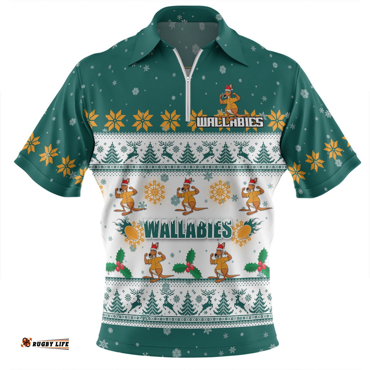 Australia Wallabies Christmas Custom Special Ugly Christmas Zip Polo Shirt