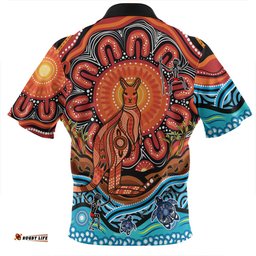 Australia Aboriginal Inspired Kangaroo Dreaming Dot Painting Pattern Zip Polo Shirt