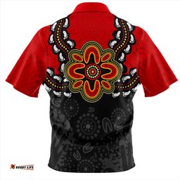 Australia Aboriginal Inspired Symbol Pattern Zip Polo Shirt