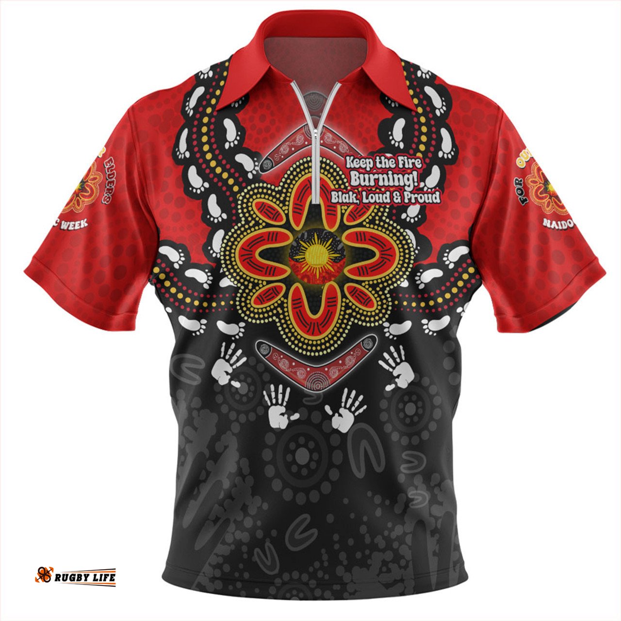 Australia Aboriginal Inspired Naidoc Symbol Pattern Zip Polo Shirt