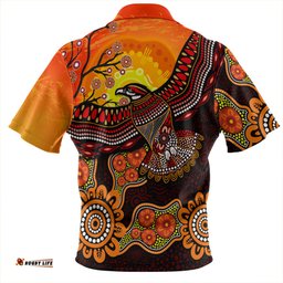 Australia Eagle Aboriginal Dot Painting Traditional Zip Polo Shirt