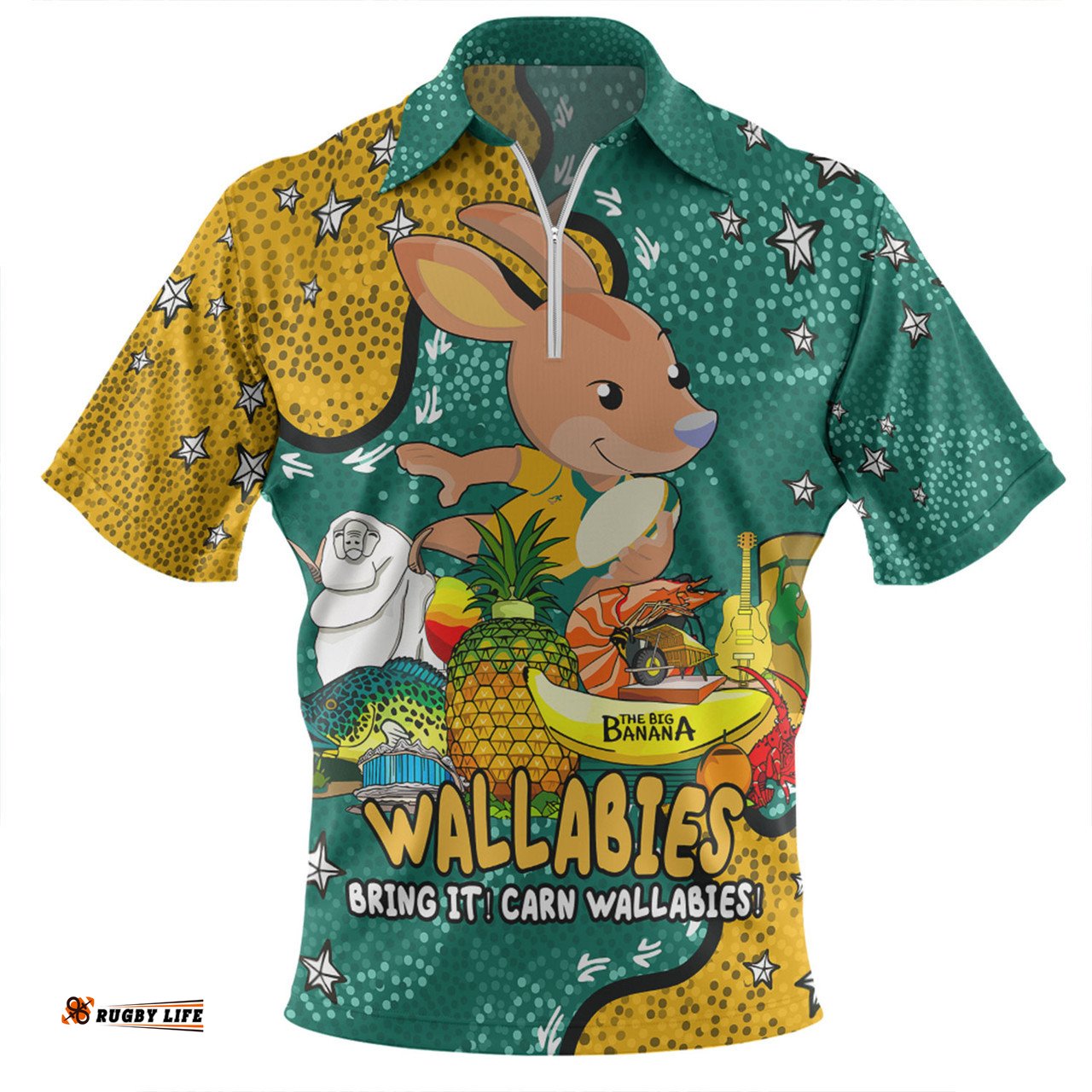 Australia Wallabies Custom Australian Big Things Zip Polo Shirt