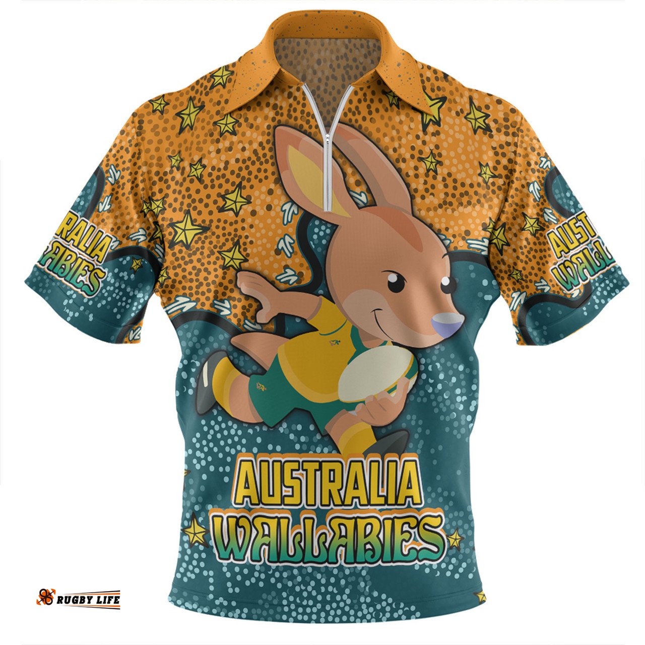 Australia Wallabies Custom Team With Dot And Star Patterns For Tough Fan Zip Polo Shirt