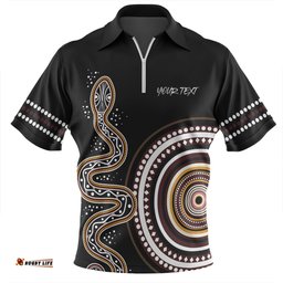 Australia Rainbow Serpent Aboriginal Custom Dreamtime Mother of Life Black Zip Polo Shirt