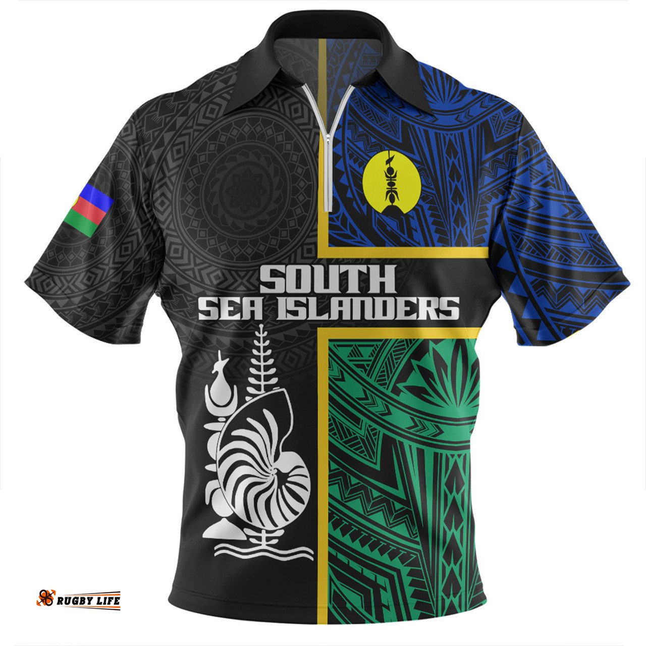 Australia South Sea Islanders New Caledonia Flag Polynesian Tattoo Style Zip Polo Shirt