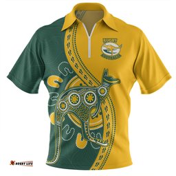 Australia Wallabies Custom Go Wallabies Aboriginal Inspired Jersey Yellow Zip Polo Shirt