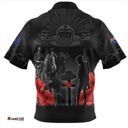 Australia Anzac Lest We Forget Light Horse Design Zip Polo Shirt