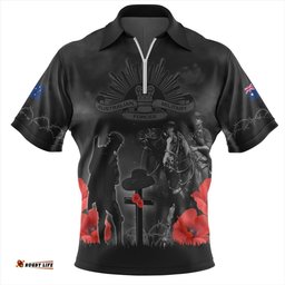Australia Anzac Lest We Forget Light Horse Design Zip Polo Shirt