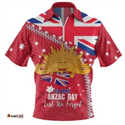 Australia Anzac Day Lest We Forget Australian Red Ensign Zip Polo Shirt