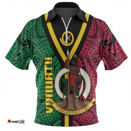 Australia South Sea Islanders Vanuatu Polynesian Flag With Coat Of Arm Zip Polo Shirt