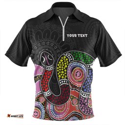 Australia Rainbow Serpent Aboriginal Custom Dreamtime Rainbow Serpent Featuring Dot Style Zip Polo Shirt