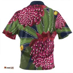 Australia Flowers Aboriginal Australian Waratah Flower Art Zip Polo Shirt