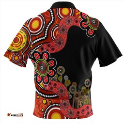 Australia Aboriginal Indigenous Dot Painting Red And Black Zip Polo Shirt
