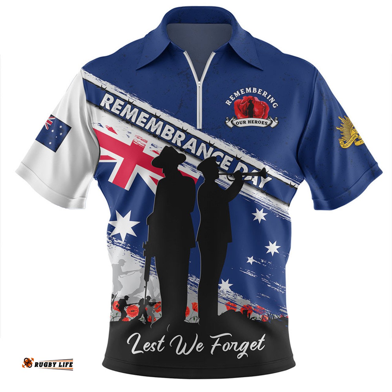 Australia Australian Heroes Remembrance Day Tribute Zip Polo Shirt