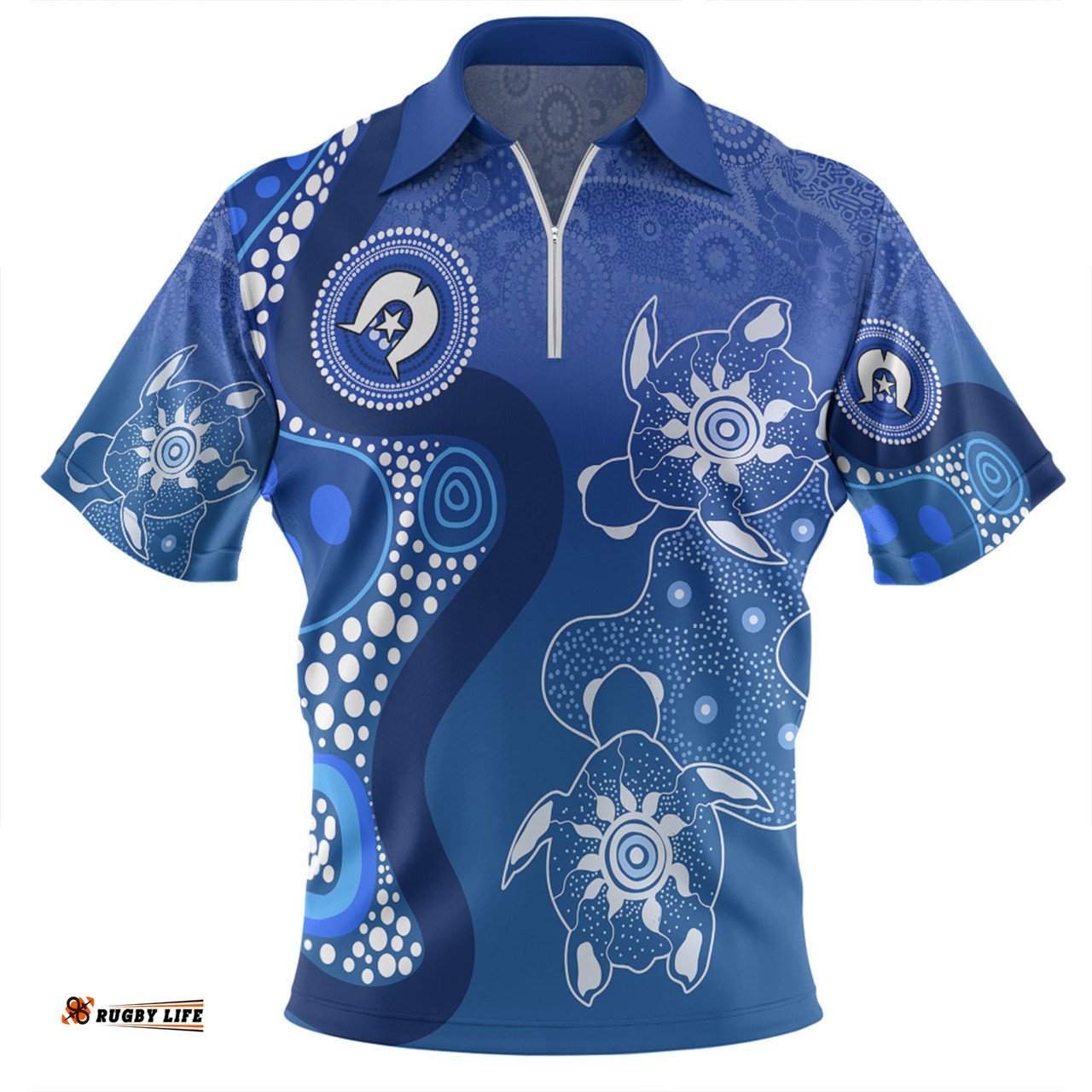 Australia Turtles Aboriginal Indigenous Dot Turtles In The Ocean (Blue) Zip Polo Shirt