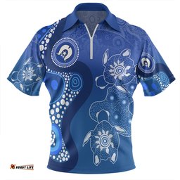 Australia Turtles Aboriginal Indigenous Dot Turtles In The Ocean (Blue) Zip Polo Shirt