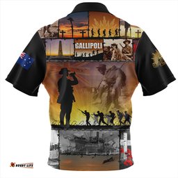 Australia Anzac Day Honoring Gallipoli Heroes Memorial Orange Zip Polo Shirt