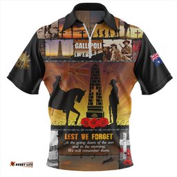 Australia Anzac Day Honoring Gallipoli Heroes Memorial Orange Zip Polo Shirt