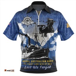 Australia Anzac Day Royal Australian Navy Camouflage Style Zip Polo Shirt