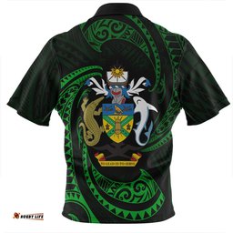 Australia South Sea Islanders Solomon Islands Green Tribal Wave Pattern Zip Polo Shirt