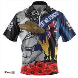 Canterbury Bankstown Bulldogs United In Spirit Anzac Day Tribute Zip Polo Shirt