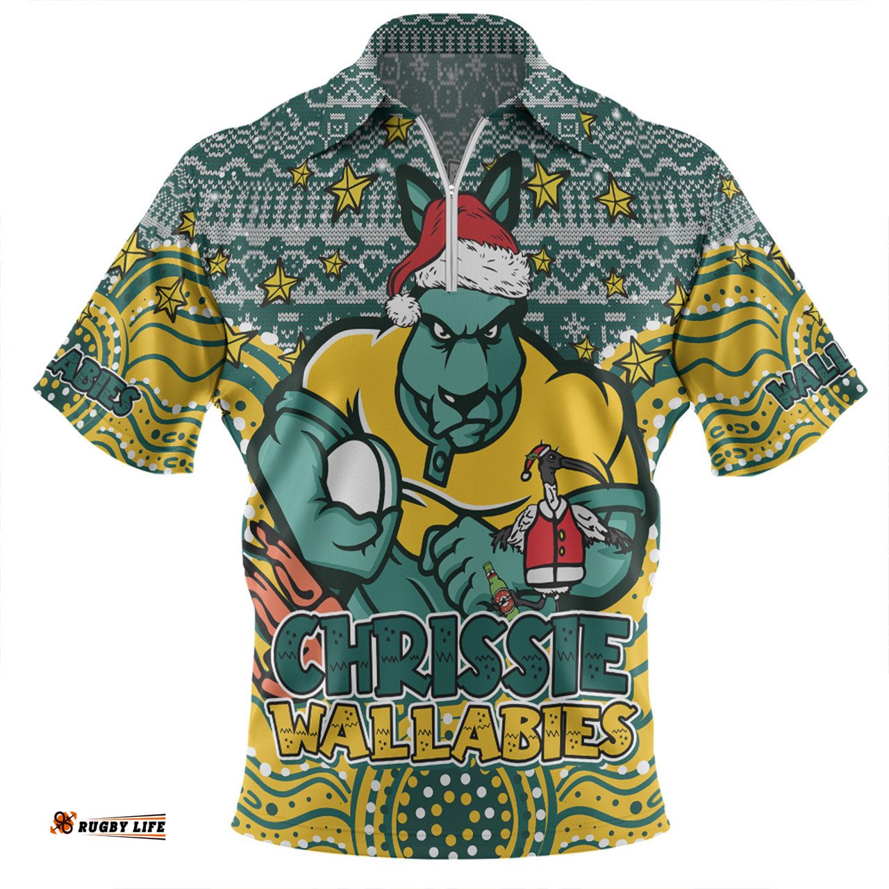 Australia Wallabies Christmas Custom Christmas Knit Patterns Vintage Jersey Ugly Zip Polo Shirt