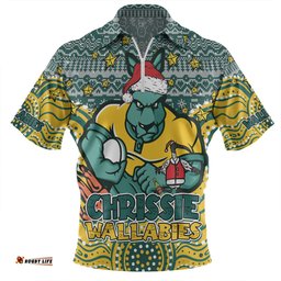 Australia Wallabies Christmas Custom Christmas Knit Patterns Vintage Jersey Ugly Zip Polo Shirt
