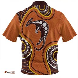 Australia Aboriginal Art With Kangaroo Orange Zip Polo Shirt