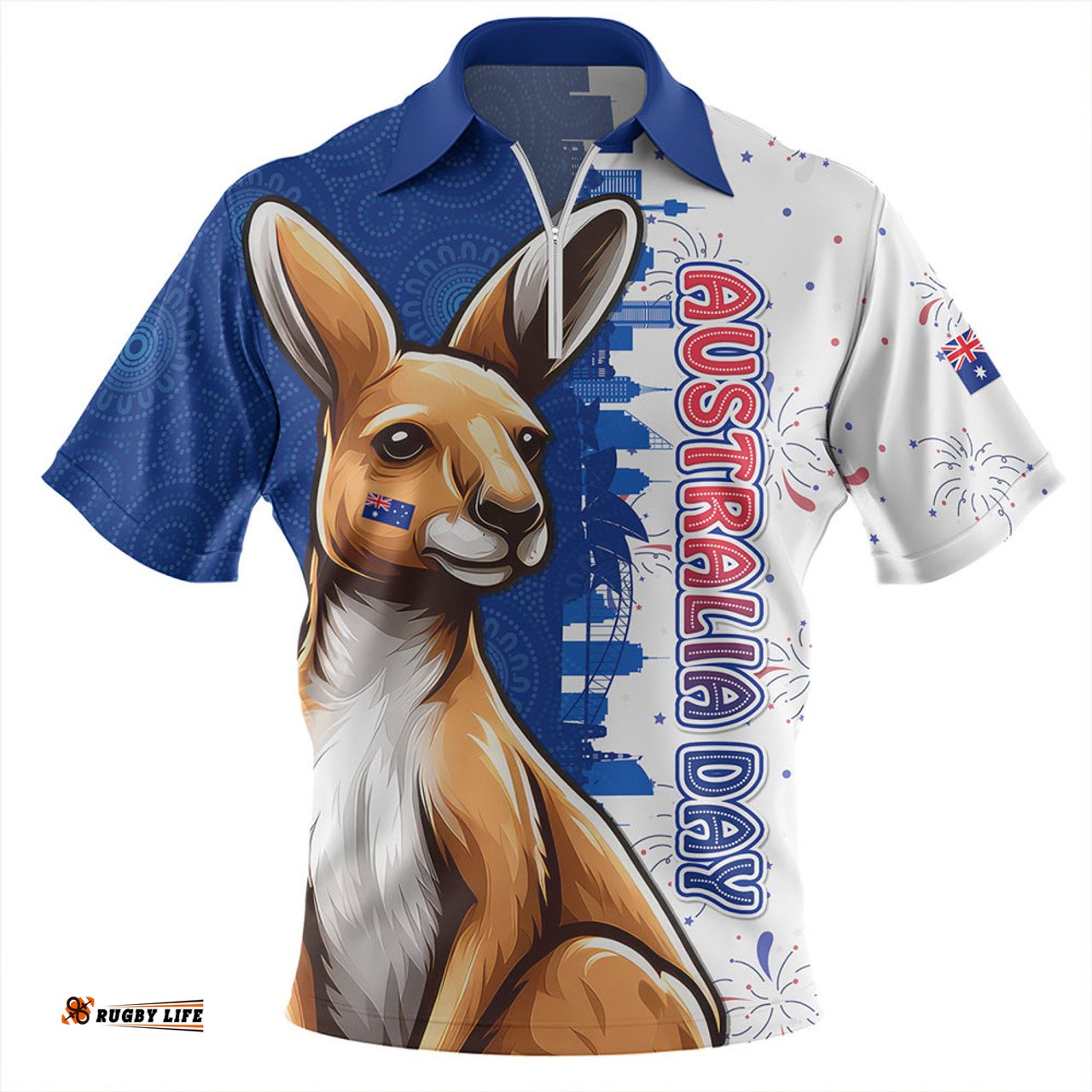 Australia Australia Day Spirit Kangaroo Design Zip Polo Shirt