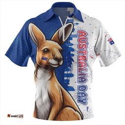 Australia Australia Day Spirit Kangaroo Design Zip Polo Shirt