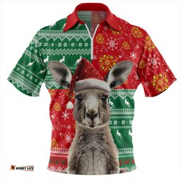 Australia Aboriginal Dot With Kangaroo Santa Hat Designs Zip Polo Shirt