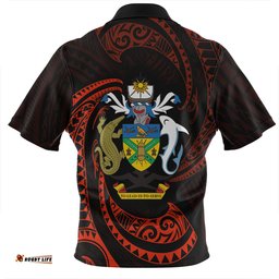 Australia South Sea Islanders Solomon Islands Red Tribal Wave Pattern Zip Polo Shirt
