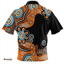 Australia Aboriginal Indigenous Dot Painting Orange Zip Polo Shirt