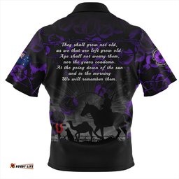 Australia Anzac Day Purple Poppy Tribute Remembered Together Zip Polo Shirt