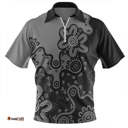 Australia Aboriginal Style Of Background Grey Zip Polo Shirt