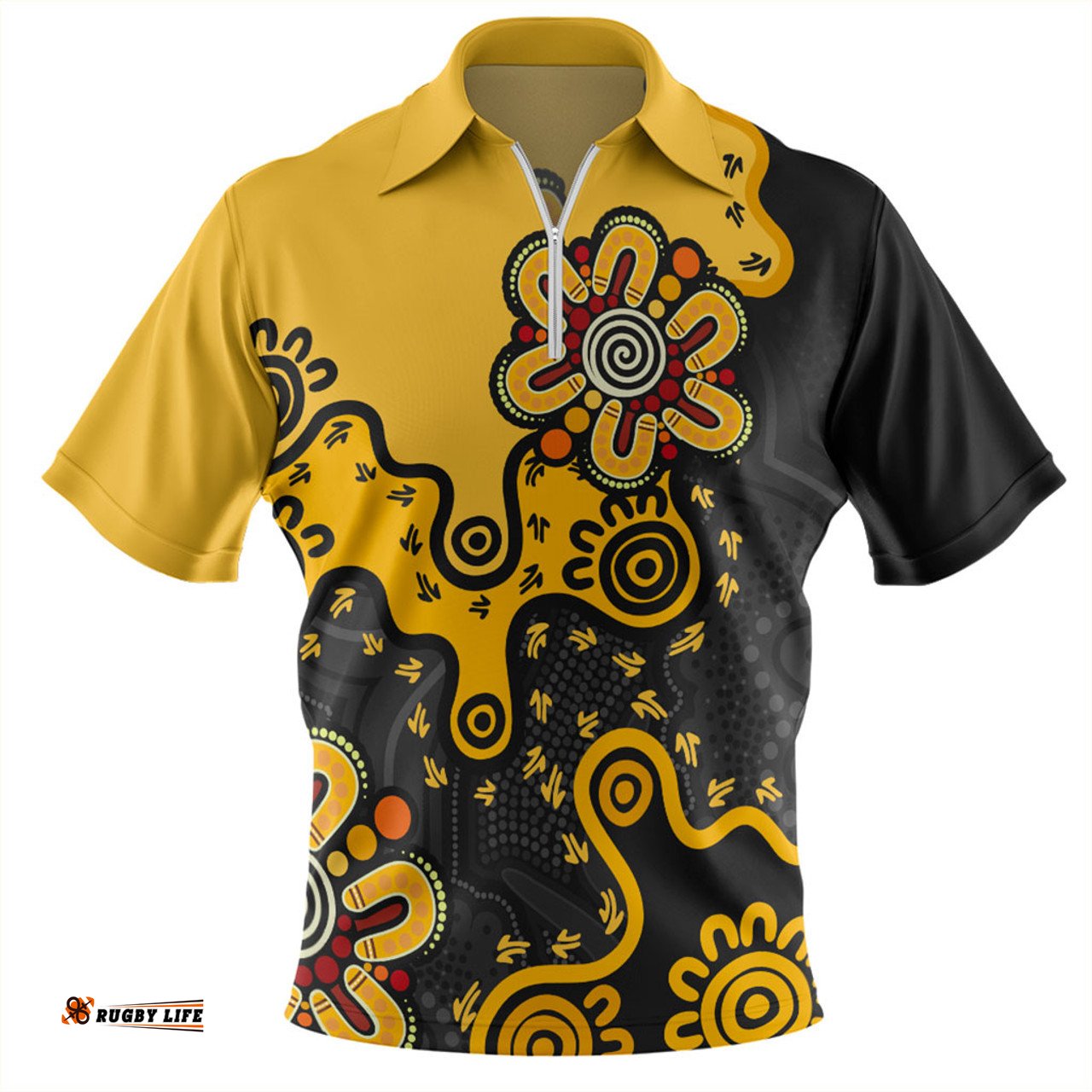 Australia Aboriginal Style Of Background Yellow Zip Polo Shirt