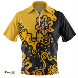 Australia Aboriginal Style Of Background Yellow Zip Polo Shirt