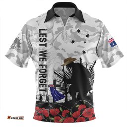 Australia Fallen But Not Forgotten Remembrance Day Tribute Zip Polo Shirt