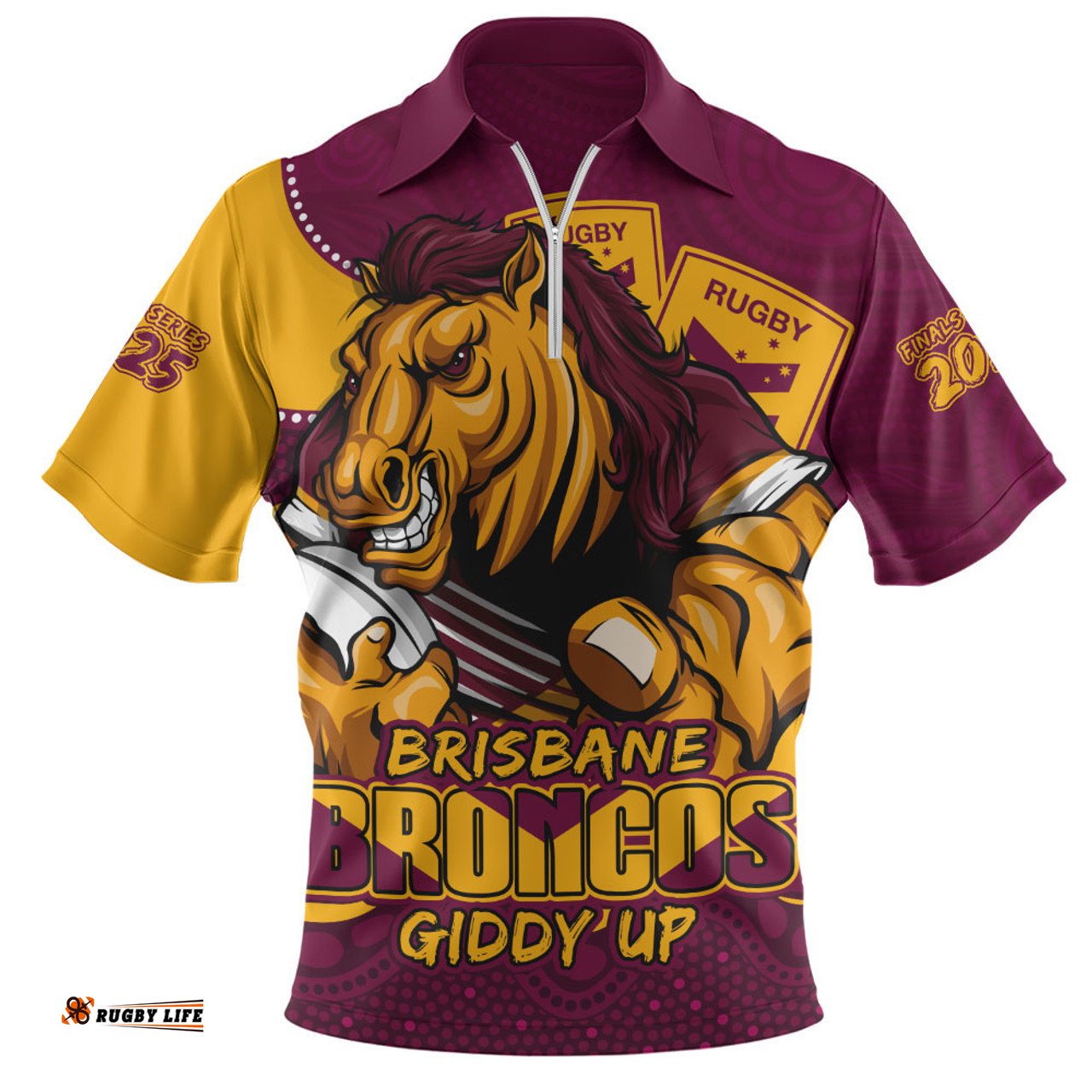 Brisbane Broncos Battle For Glory Rugby Finals Edition Zip Polo Shirt