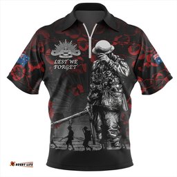 Australia Anzac Day Poppy Pride Honoring The Fallen Zip Polo Shirt