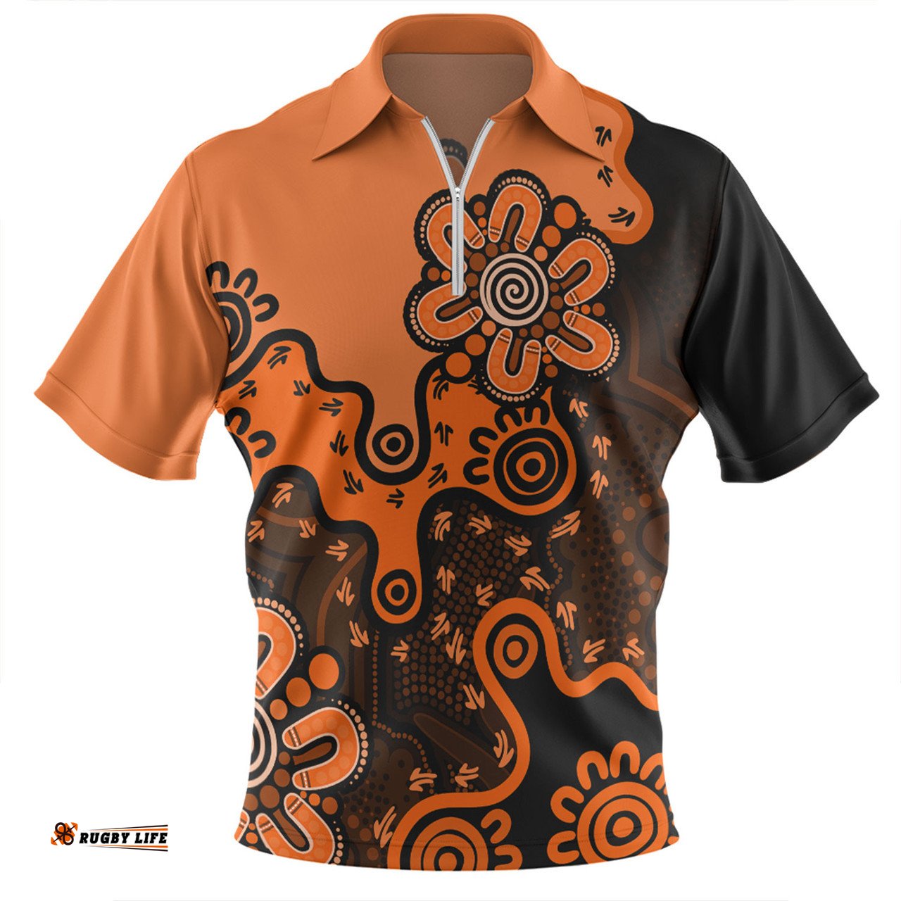 Australia Aboriginal Style Of Background Orange Zip Polo Shirt