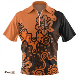 Australia Aboriginal Style Of Background Orange Zip Polo Shirt