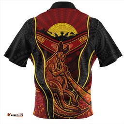 Australia Aboriginal Kangaroo Spirit Dreaming Zip Polo Shirt
