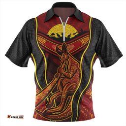 Australia Aboriginal Kangaroo Spirit Dreaming Zip Polo Shirt