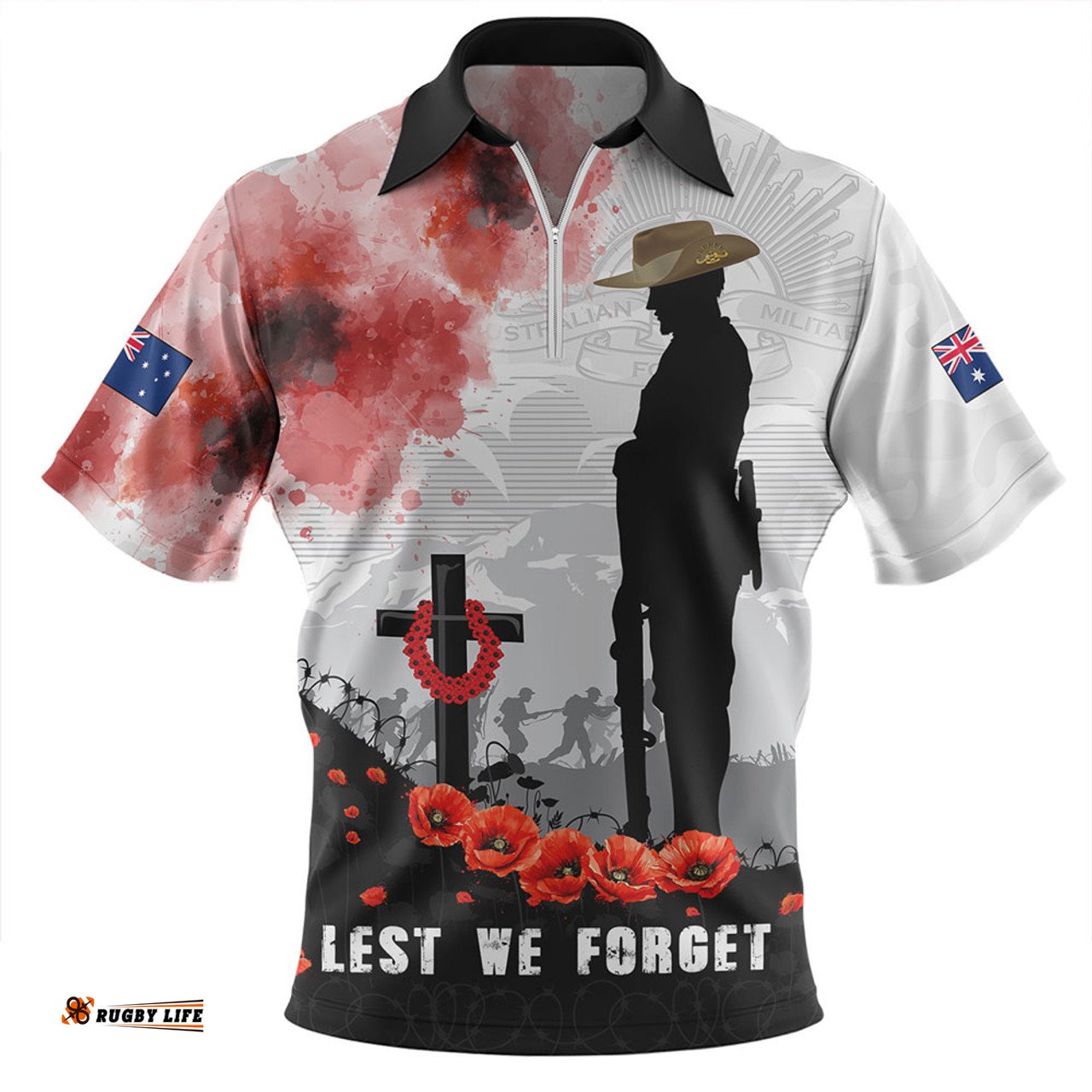 Australia Blood And Honor Remembrance Day Tribute Zip Polo Shirt