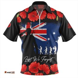 Australia Anzac Day Lest We Forget Grunge Flag Zip Polo Shirt