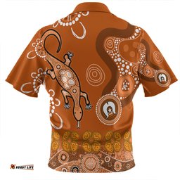 Australia Goanna Aboriginal Indigenous Dot Goanna (Orange) Zip Polo Shirt