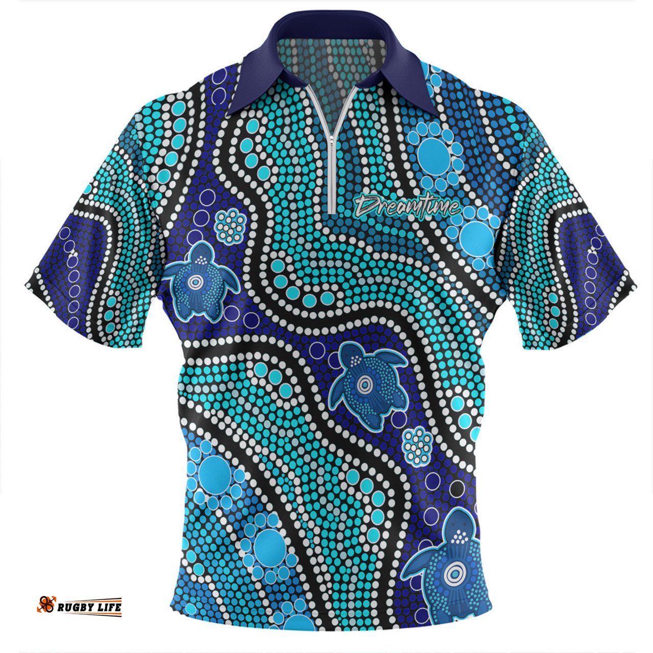 Australia Turtles Aboriginal Custom Dreamtime River And Turtles Dot Art Painting Zip Polo Shirt