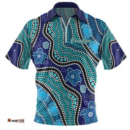 Australia Turtles Aboriginal Custom Dreamtime River And Turtles Dot Art Painting Zip Polo Shirt