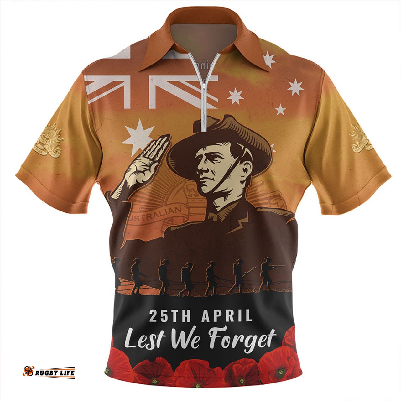 Australia Anzac Day Soldiers Salute To Remember Of Our Heroes Zip Polo Shirt